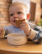 BABYONO Bol din silicon cu ventuza si capac Bej