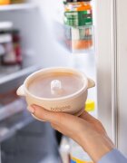 BABYONO Bol din silicon cu ventuza si capac Bej