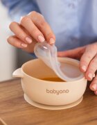 BABYONO Bol din silicon cu ventuza si capac Bej