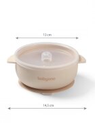 BABYONO Bol din silicon cu ventuza si capac Bej