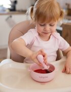 BABYONO Bol din silicon cu ventuza si capac Roz