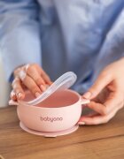 BABYONO Bol din silicon cu ventuza si capac Roz