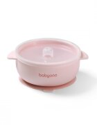 BABYONO Bol din silicon cu ventuza si capac Roz