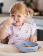 BABYONO Farfurie din silicon cu ventuza si capac albastru