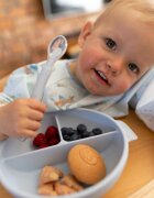 BABYONO Farfurie din silicon cu ventuza si capac albastru