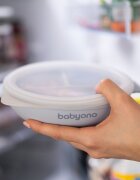 BABYONO Farfurie din silicon cu ventuza si capac albastru