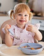 BABYONO Farfurie din silicon cu ventuza si capac albastru