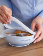 BABYONO Farfurie din silicon cu ventuza si capac albastru