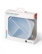 BABYONO Farfurie din silicon cu ventuza si capac albastru