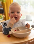 BABYONO Farfurie din silicon cu ventuza si capac Bej