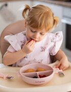 BABYONO Farfurie din silicon cu ventuza si capac Roz