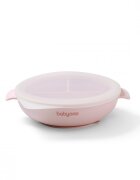 BABYONO Farfurie din silicon cu ventuza si capac Roz