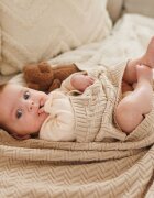 BABYONO Paturica pentru copii Bej tricotata din bumbac organic 100x75 cm