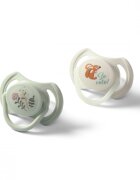 BABYONO Set 2 suzete simetrice din silicon 6-18 luni cu maner fluorescent