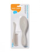 BABYONO Set perie din par natural super moale si pieptene Bunny Grey