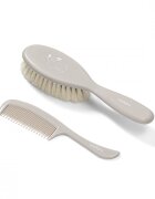 BABYONO Set perie din par natural super moale si pieptene Bunny Grey