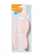 BABYONO Set perie din par natural super moale si pieptene Butterfly Pink