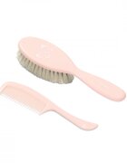BABYONO Set perie din par natural super moale si pieptene Butterfly Pink