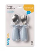 BABYONO Set tacamuri pentru copii lingurita si furculita din inox Albastru