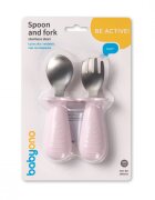 BABYONO Set tacamuri pentru copii lingurita si furculita din inox Roz