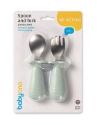 BABYONO Set tacamuri pentru copii lingurita si furculita din inox Verde