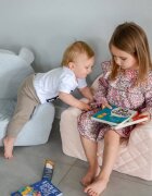BabySteps Fotoliu pentru copii cu spata catifea Velvet Ursulet Teddy Beige