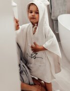BabySteps Prosop 73x58 cm din bambus cu gluga si buzunar pentru bebelusi si copii Poncho Teddy Ecri