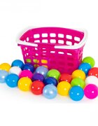Bamsic Set cu 25 de bile multicolore si cos de cumparaturi pentru copii