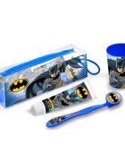 Batman Set ingrijire orala pentru calatorie Periuta cu capac pasta de dinti 75 ml pahar si borseta pentru baieti