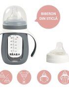 BEABA Biberon de invatare 2 in 1 din sticla 210 ml Mineral Grey