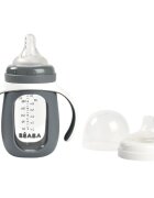 BEABA Biberon de invatare 2 in 1 din sticla 210 ml Mineral Grey