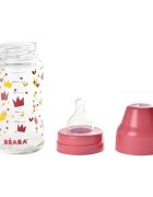 BEABA Biberon din sticla cu gat larg Crown 240ml Pink