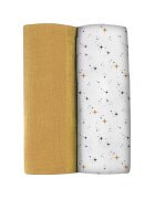 BEABA Set 2 museline bumbac 120x120 cm Honey YellowStarry Night