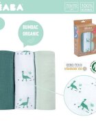 BEABA Set 3 museline bumbac organic 70x70 cm jurassic green