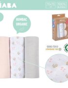 BEABA Set 3 museline bumbac organic 70x70 cm swan pink