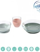 BEABA Set de masa 3 piese din sticla Duralex cu suport antiaderent Eucalyptus