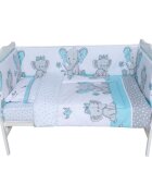 Bebe Royal Lenjerie din bumbac cu 5 piese pentru saltea 120x60 cm Beberoyal ElefantBirds Blue ambalata intr-o gentuta de transport