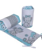 Bebe Royal Set 2 aparatori laterale din bumbac pentru patut 120x60 cm Beberoyal ElephantsBirds Blue