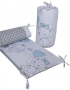 Bebe Royal Set 2 aparatori laterale din bumbac pentru patut 120x60 cm Beberoyal Love Elephants Blue