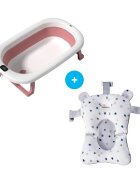 Bebe Royal Set cadita pliabila 76 cm Beberoyal Roz cu termometru digital dop de scurgere si suport textil universal
