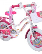 Belderia Bicicleta pentru copii Dora Alb 2-4 ani roti 12 inch roti ajutatoare si frane V-Brake cosulet si portbagaj