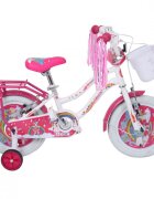 Belderia Bicicleta pentru copii Dora Alb 5-8 ani roti 16 inch roti ajutatoare si frane V-Brake cosulet si portbagaj