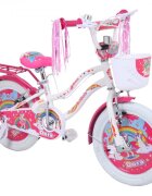 Belderia Bicicleta pentru copii Dora Alb 5-8 ani roti 16 inch roti ajutatoare si frane V-Brake cosulet si portbagaj