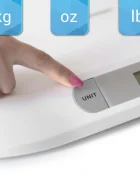 Berdsen Cantar electronic pentru bebelusi Alb cu unitati de masura multipleecran LCDcapacitate maxima 20kgforma ergonomicfunctie Hold indicator baterie descarcata