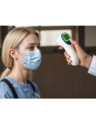 Berdsen Termometru Non contact cu Infrarosu Albafisaj al temperaturii in trei culoriafisaj LCD usor de cititavertizare audiomaner ergonomicTimp de masurare-1 secundaMemorie 30 de masuratori cu inregistrare data si ora