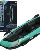 BESTWAY Caiac gonflabil din vinil pentru 2 persoane dimensiune 330 x 86 cm sustine pana la 200 kg include vasle pompa manuala o geanta de depozitare detasabila doua spatare reglabile si manere de transport