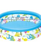 BESTWAY Piscina gonflabila pentru copii Fish Blue Diametru 102x25 cm Material PVC rezistent Capacitate 101 litri Kit reparatie inclus