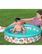 BESTWAY Piscina gonflabila pentru copii Funny Animals Blue Diametru 102x25 cm Material PVC rezistent Capacitate 101 litri Kit reparatie inclus
