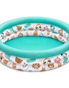 BESTWAY Piscina gonflabila pentru copii Funny Animals Blue Diametru 102x25 cm Material PVC rezistent Capacitate 101 litri Kit reparatie inclus
