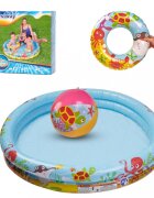 BESTWAY Set 3 piese Piscina gonflabila colac si minge Multicolor 122 cm Marine Life